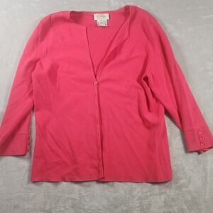 Talbots Women's Button Up Cardigan Large Pink Rayon Blend Long‎ Sleeve V-Neck